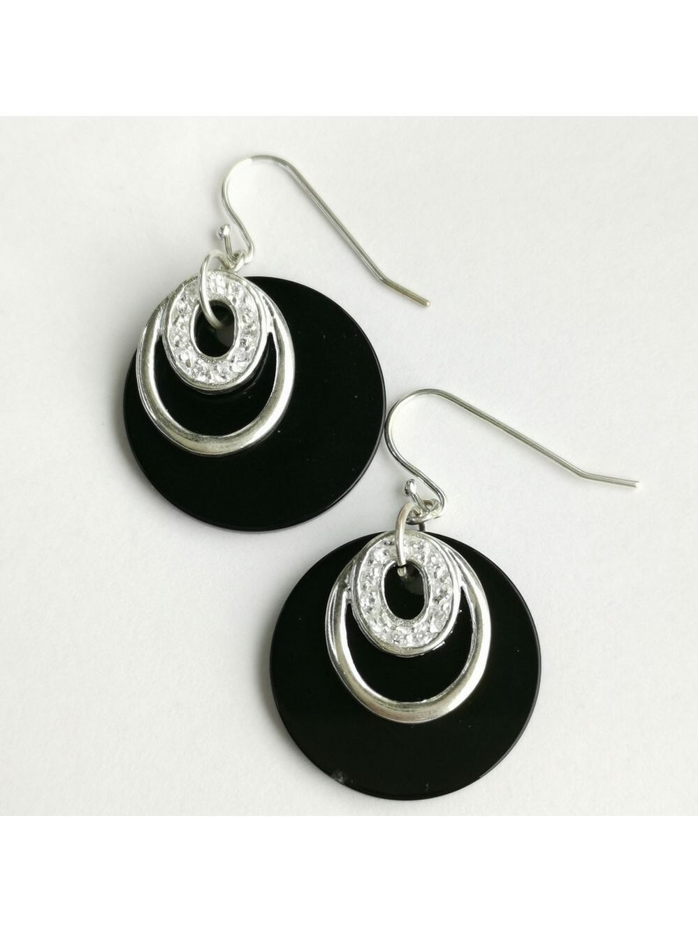 NEW sterling silver black onyx CZ dangle Hoop  earrings